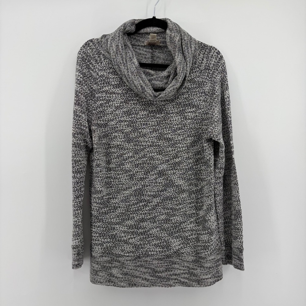LOFT Women's Size L Speckled Knit Cowl Neck Sweater Tunic Gray White